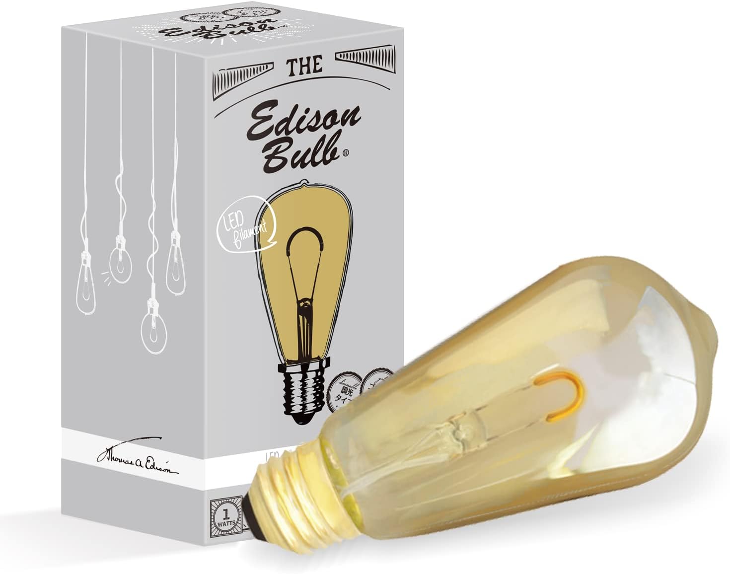 エジソンバルブ LED電球 シングル (ロングゴールド) 2200K 60lm 1本線 裸電球 暗め
