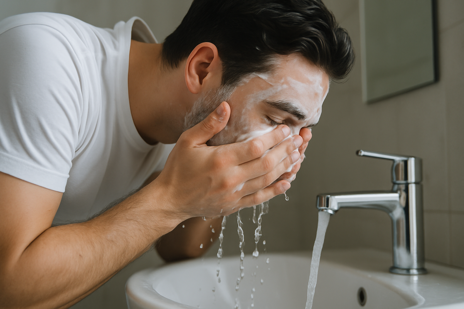 洗顔する男性の画像