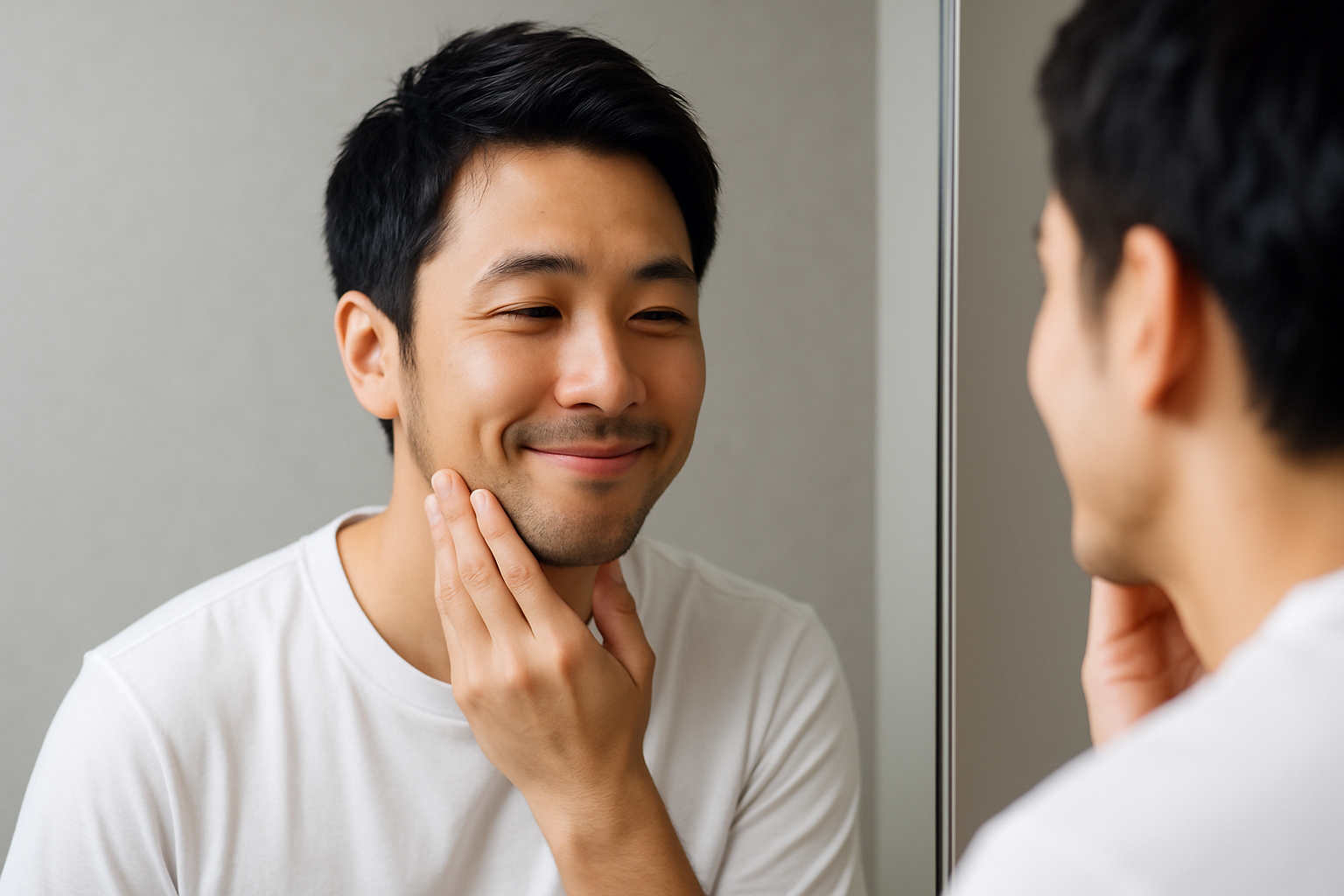 肌を気にする男性の画像