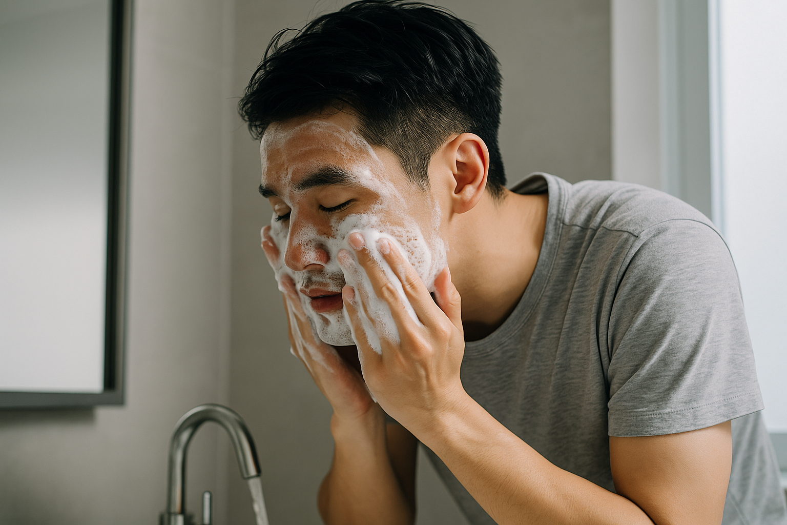 洗顔する男性