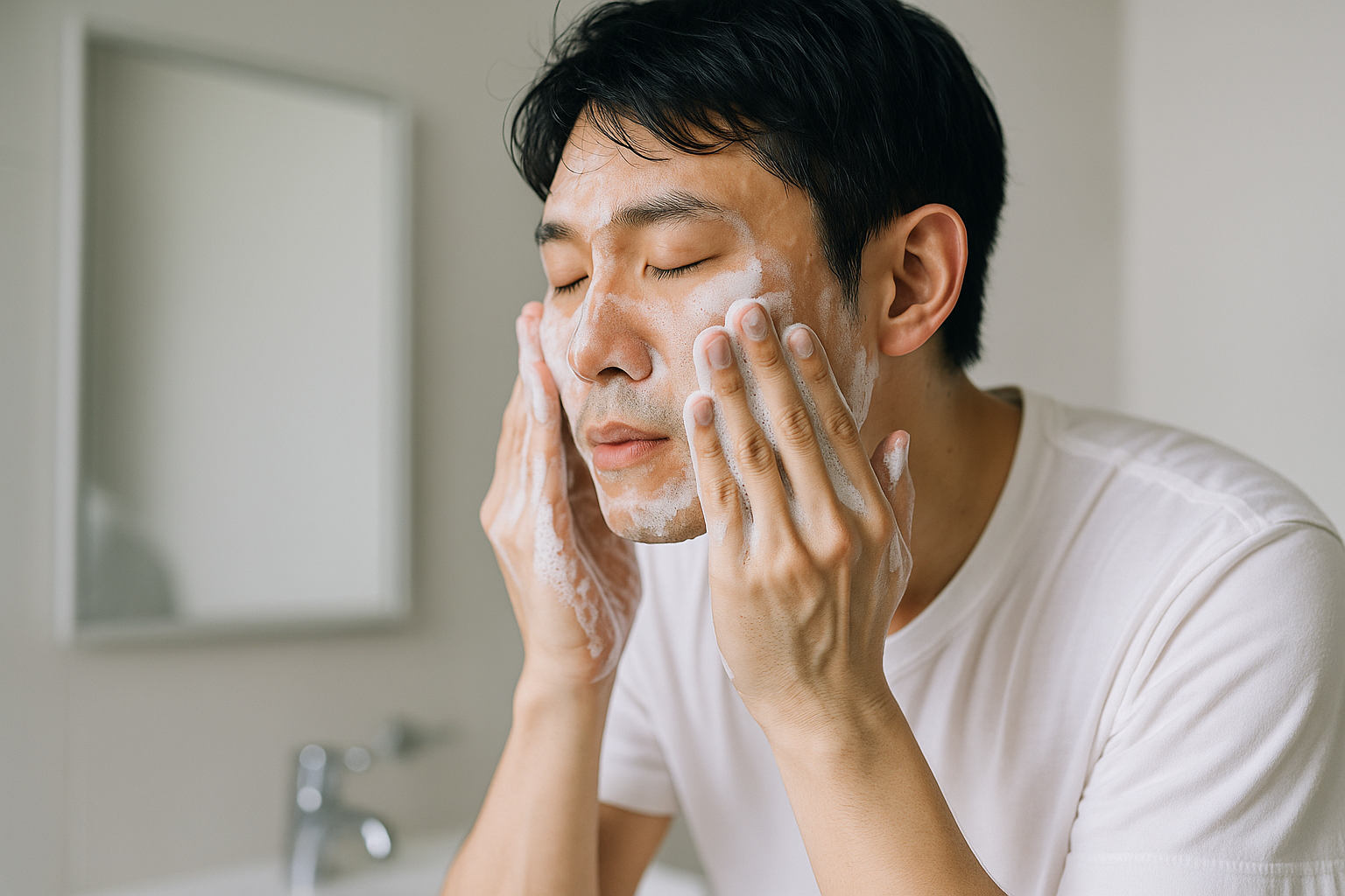 洗顔する男性