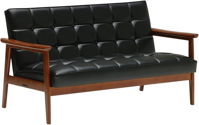 木製フレームのブラックのソファ