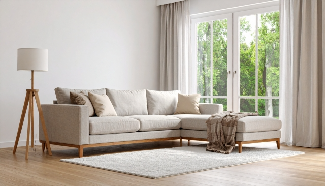 白いファブリックのカウチソファ