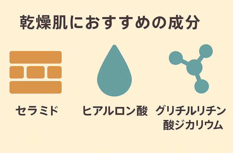 乾燥肌におすすめの成分を紹介したイラスト